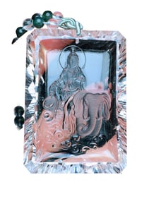 Beautiful White Crystal Carved Samantabhadra Pendant w Hand Woven Beads Necklace