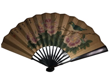 Chinese Watercolour On Xuan Paper Flowers Bird Painting Fan