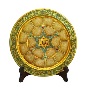Vintage Chinese Gilt Gold Bronze Hetian Jade Bronze Mirror