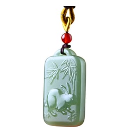 Chinese Natural Hetian Jade Carved Rabbit Pendant
