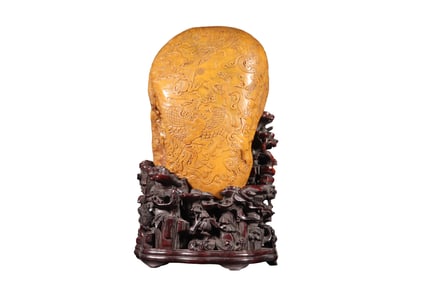 Superb Old Chinese Shoushan Stone Tianhuang Stone Low Relief Dragon Phoenix Seal Statue
