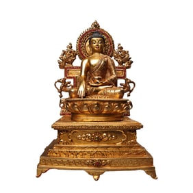 Vintage Tibetan Gilt Gold Copper Inlay Gem Siddhartha Buddha Statue