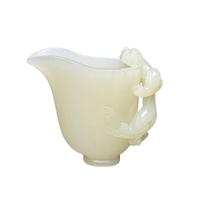 Superb Chinese Hetian Jade High Relief Chi Dragon Wine Cup
