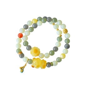 Hand Woven Chinese Hetian Jade & Beeswax Beads Bracelet