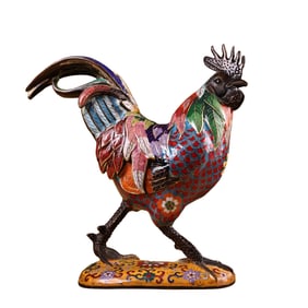 Chinese Gilt Gold Bronze Cloisonne Enamel Rooster Statue