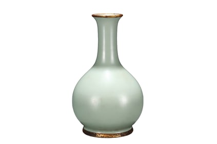 Chinese Gilt Edge Longquan Kiln Porcelain Vase w Box
