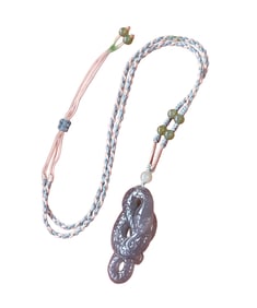 Chinese Hetian Jade Carved Snake Pendant Hand Woven Necklace