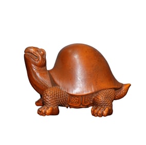 Vintage Chinese Boxwood Wood Carved Long Life Turtle Statue