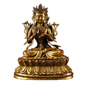 Vintage Gilt Gold Copper Buddha Statue