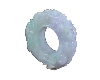 Exquisite Jadeite Carved Fortune Dragon Thumb Ring