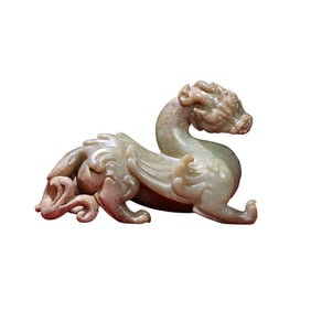 Superb Vintage Chinese Hetian Jade Carved Divne Beast Statue