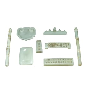 A Set Chinese Hetian Jade Poetic Prose Writing Instrument