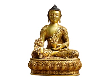Vintage Tibetan Buddhism Gilt Gold Copper Siddhartha Buddha Statue