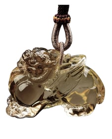 Beautiful Crystal Carved Fortune Pixiu Pendant w Hand Woven Necklace