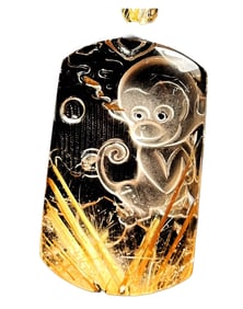 Exquisite Titanium Crystal Carved Monkey Pendant