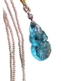 Beautiful Aquamarine Carved Snake Pendant Hand Woven Crystal Beads Necklace