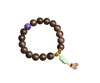 Hand Woven Vintage Chenxiang Wood & Amethyst Beads Bracelet