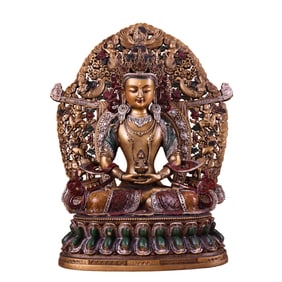 Vintage Gilt Gold Bronze Colored Drawing Amitayus Statue