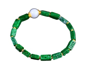 Hand Woven Exquisite Green Jadeite Beads Bracelet