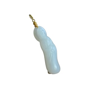 Superb Chinese 18K Gold Inlay White Hetian Jade Carved Kwan-yin Pendant