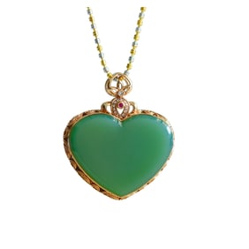 High Quality Chinese 18K Gold Inlay Green Hetian Jade Carved Heart Pendant