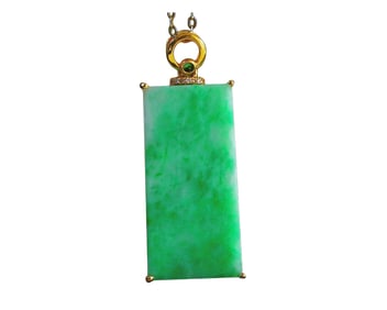 Exquisite Chinese 18K Gold Inlay Green Jadeite Lucky Pendant