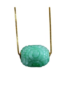 Exquisite Chinese 18K Gold Inlay Green Jadeite Lucky Pendant