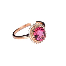 Exquisite 18K Gold Inlay Tourmaline & Diamond Ring