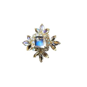 Exquisite 18K Gold Inlay Moonstone & Diamond Ring