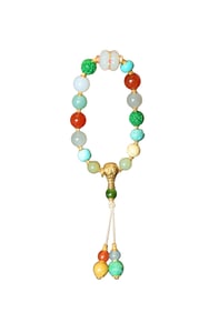 Hand Woven Exquisite 18K Gold Buckle Turquoise & Green Jadeite & Beeswax & Agate Beads Bracelet