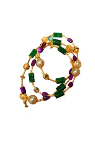 Hand Woven Exquisite 18K Gold Buckle Green Jadeite & BAmethyst & Pearl Beads Necklace