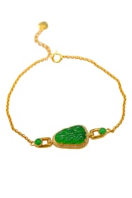 Exquisite 18K Gold Inlay Green Jadeite Leaf Bracelet