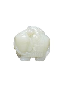 Superb Chinese Hetian Jade Carved Elephant & Kid Statue