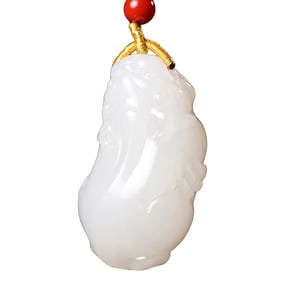 Chinese Natural Hetian Jade Carved Fortune Pixiu Pendant w Certificate