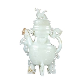 Superb Chinese Hetian Jade Carved Fortune Dragon Wine Pot