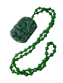 Chinese Natural Green Hetian Jade Carved Fortune Dragon Pendant