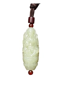 Chinese Hetian Jade Carved Kwan-yin Pendant