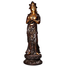 Vintage Chinese Gilt Gold Copper Kwan-yin Statue