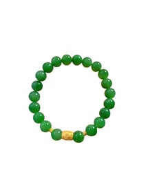Exquisite Chinese 18K Gold Buckle Inlay Green Hetian Jade Beads Bracelet