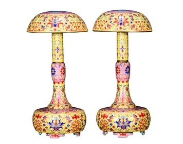 A Pair Chinese Gilt Edge Famille Rose Enamel Flowers Design Porcelain Statue