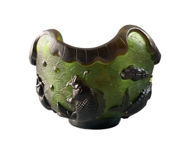 Old Chinese Green Peking Glass Carved Carp Writing-Brush Washer