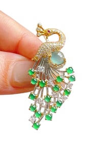 Beautiful 925 Silver Inaly Green Jadeite Phoenix Brooch