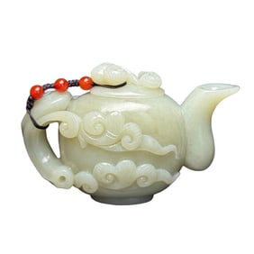 Superb Chinese Hetian Jade High Relief Ruyi Teapot