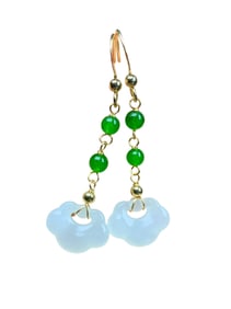 A Pair Chinese Silver Plated Gilt Gold Inlay Green Hetian Jade & White Hetian Jade Earring