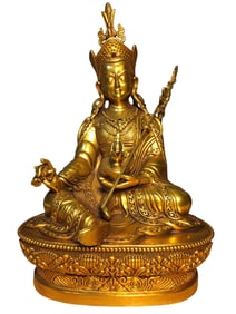 Tibetan Gilt Gold Copper Padmasambhava Buddha Statue