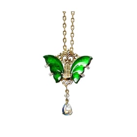 Exquisite 18K Gold Inlay Green Jadeite Carved Butterfly Pendant