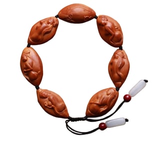 Hand Woven Olive Nut Carved Beautiful Woman Beads Bracelet