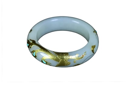 Inside Diameter 56.5mm Chinese Gilt Gold Hetian Jade Bracelet