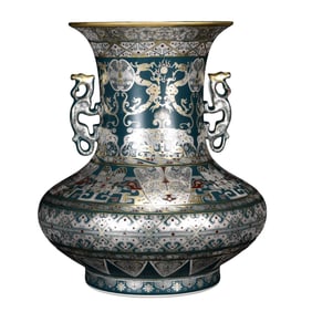 Chinese Qing Dynasty Gilt Edge Green Glaze Double Ears Fortune Dragon Design Porcelain Vase
