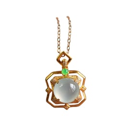 Exquisite 18K Gold Inlay Jadeite Lucky Pendant